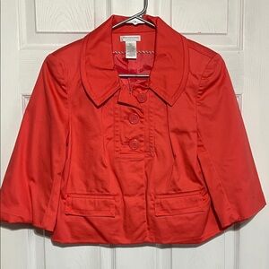 Worthington Cropped Jacket Blazer Red Button Front 3/4 Sleeve